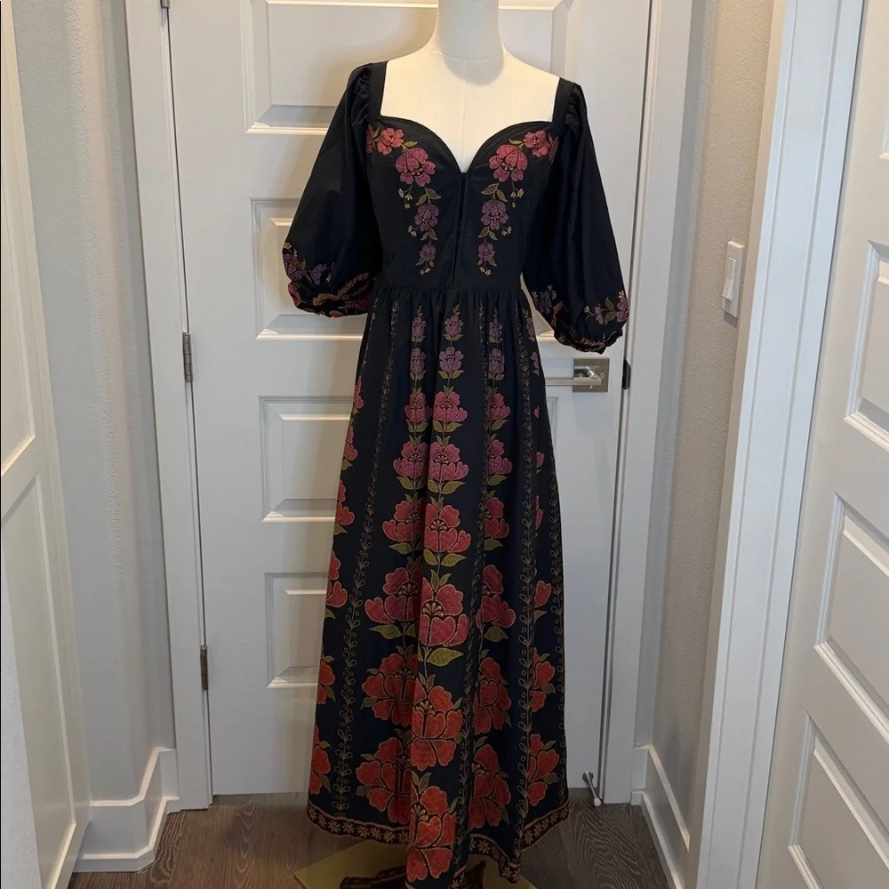 FARM Rio Black and Red Floral Long Dress Size S